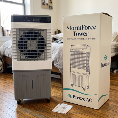 StormForce Tower next to branded Breeze AC retail box