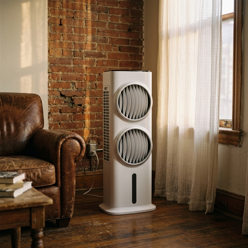 AeroChill Tower in weathered apartment living room