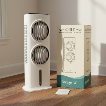 AeroChill Tower next to branded Breeze AC retail box